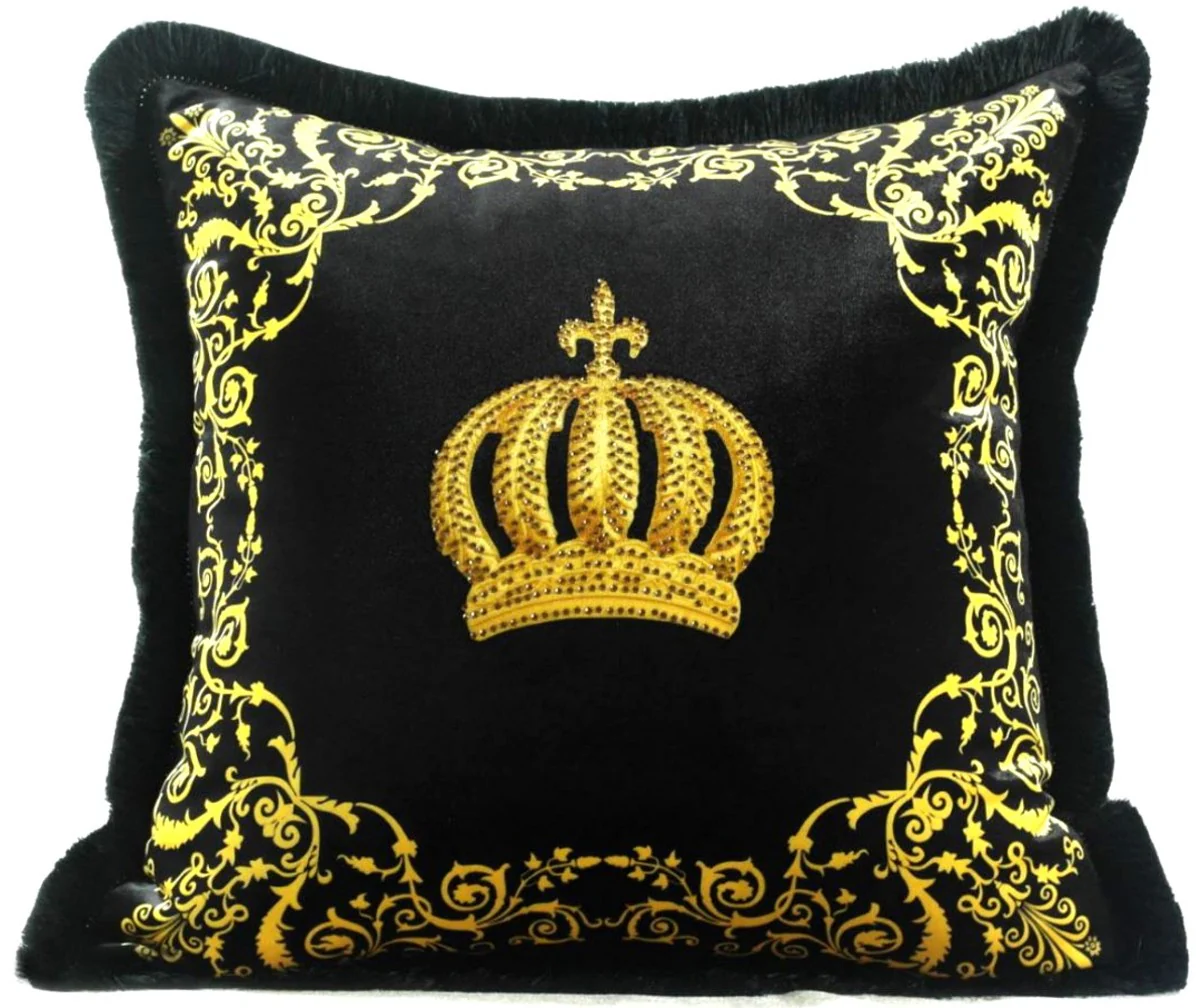Harald Glööckler luxury decorative cushion Pompöös by Krone black / gold - finest velvet fabric - Glööckler cushion with rhinestones