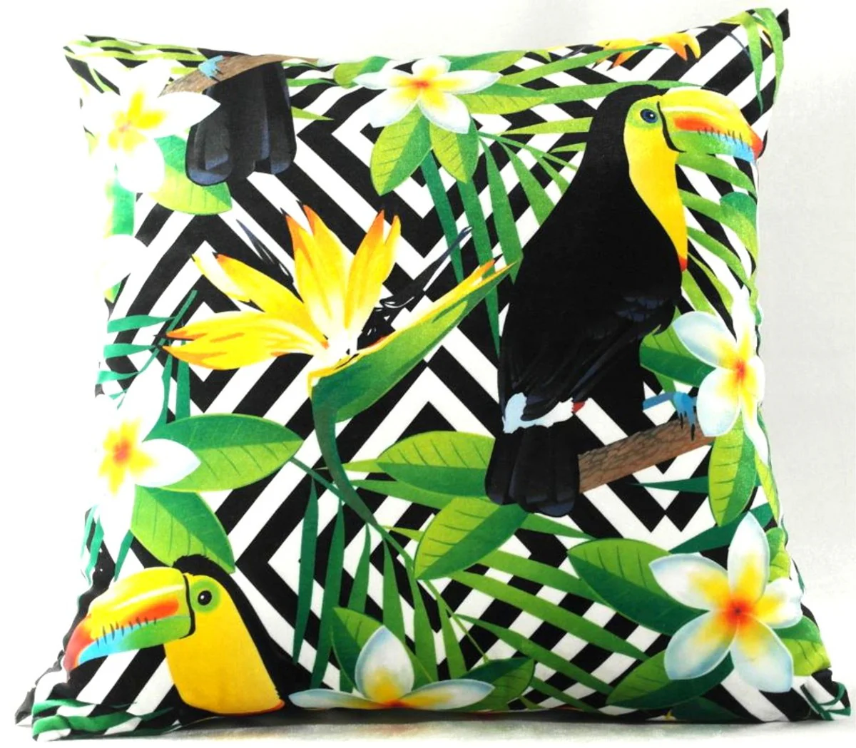 Luxus Kissen California Parrots & Flowers Mehrfarbig 45 x 45 cm - Edles Deko Kissen aus feinstem Samtstoff