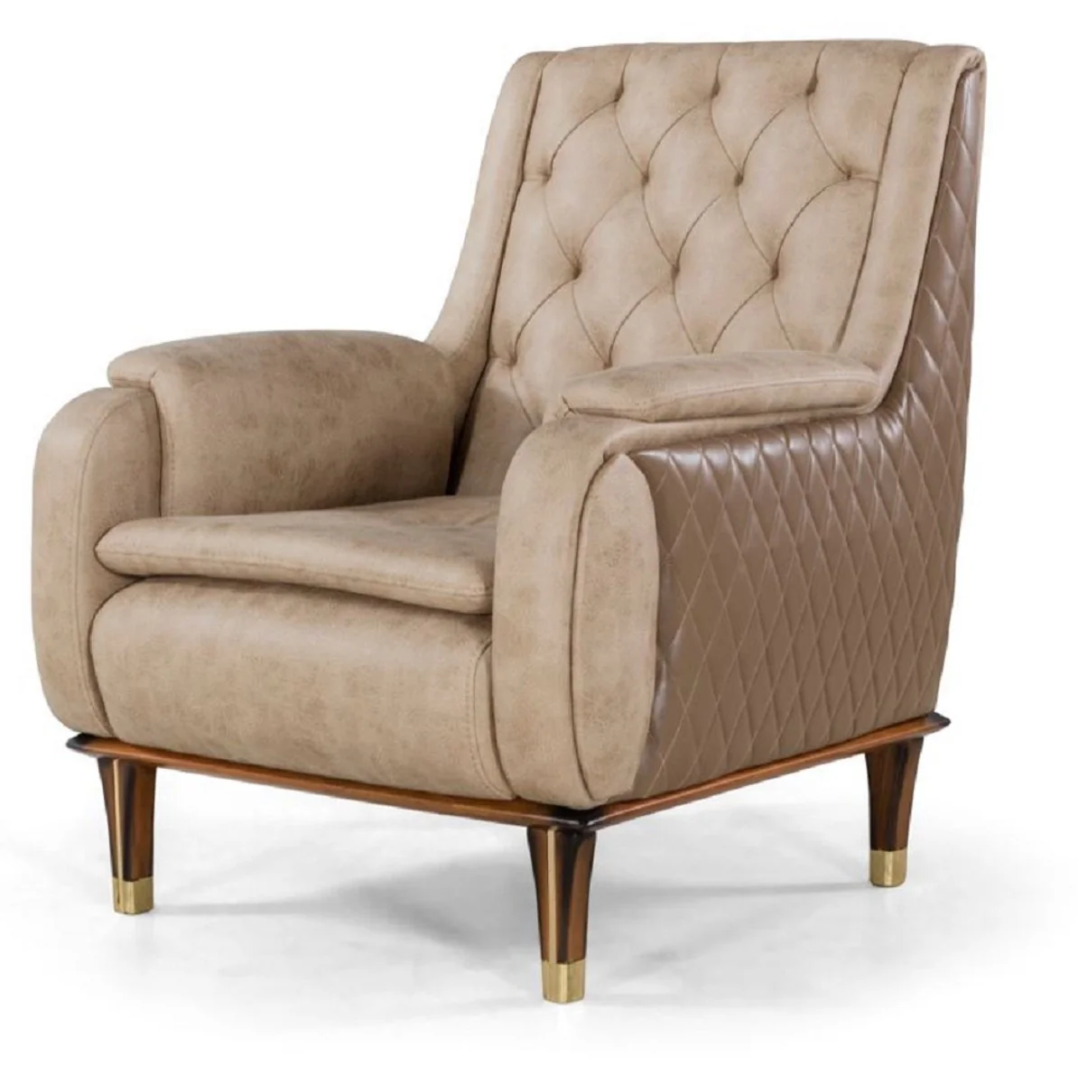 Luxury Chesterfield armchair beige / brown / black / gold 75 x 88 x H. 95 cm - Modern living room armchair - Living room furniture