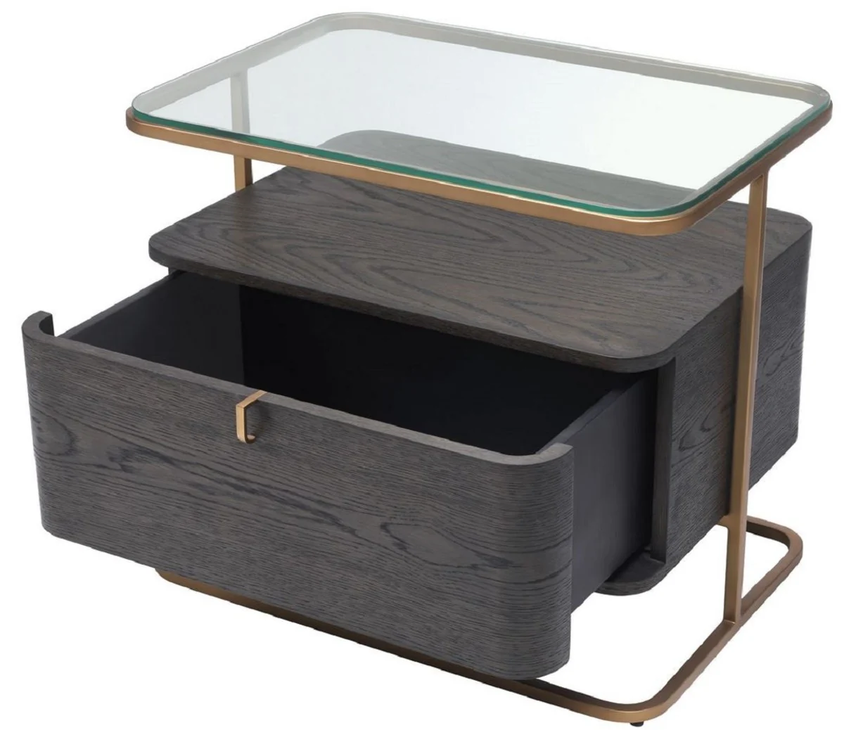 Luxury side table mocha / brass 65 x 46 x H. 57 cm - Elegant bedside table with glass top and drawer - Luxury furniture