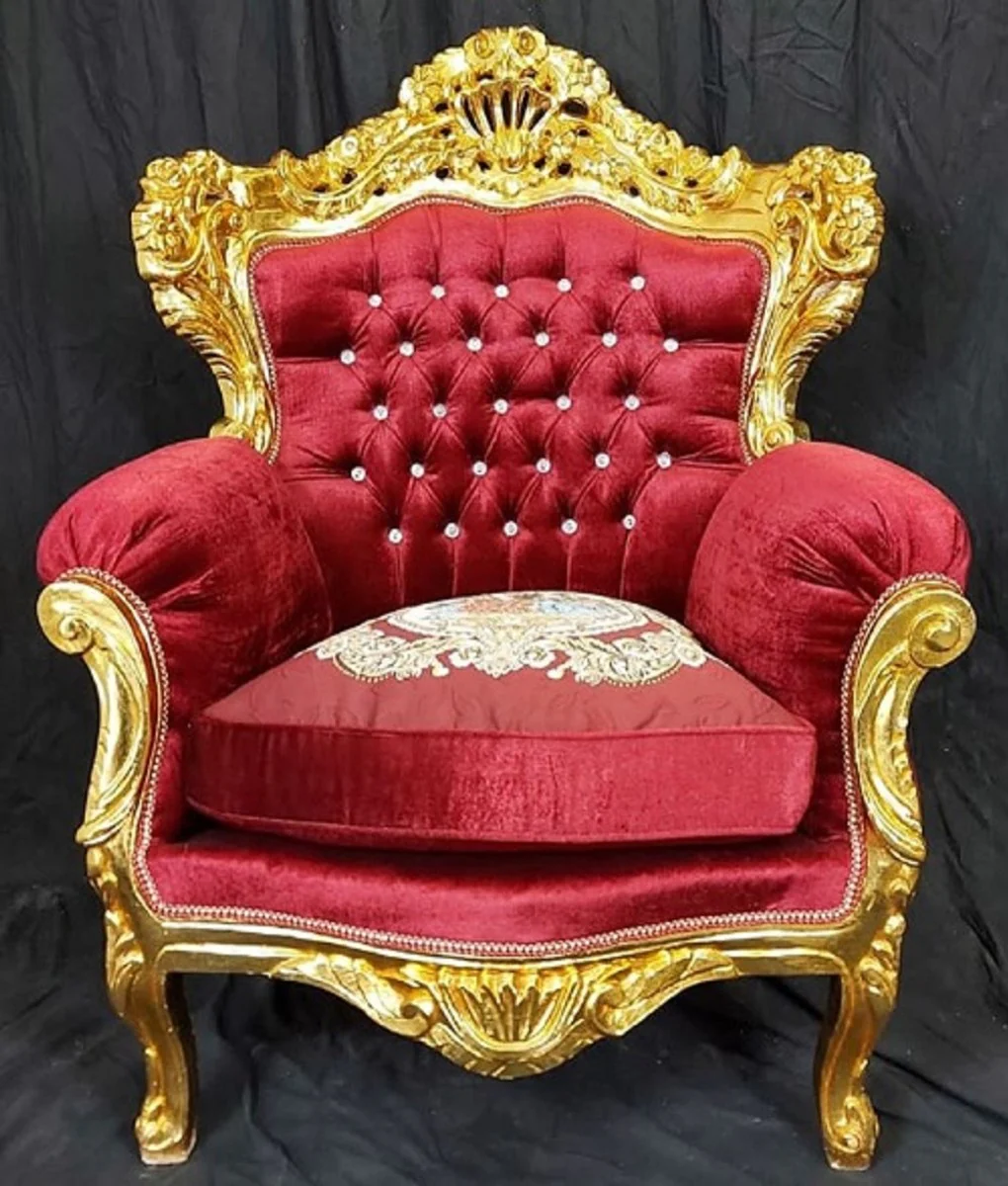 Barock Wohnzimmer Set Bordeauxrot / Mehrfarbig / Gold - 1 Barock Sofa & 2 Barock Sessel - Wohnzimmer Möbel im Barockstil - Barock Möbel - Barock Wohnzimmer Einrichtung