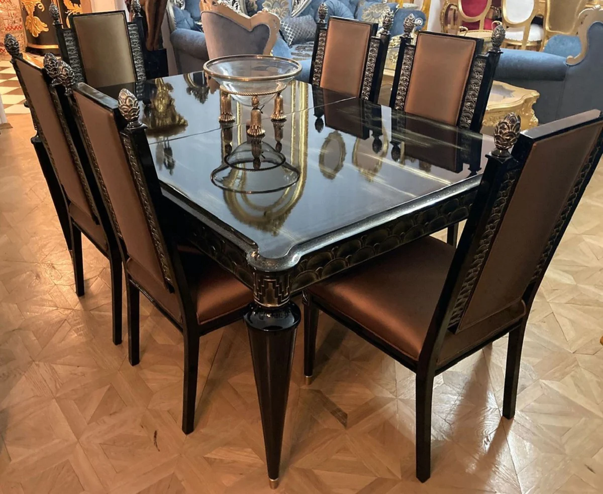 Luxury Baroque Dining Table Black / Gold - Extendable Solid Wood Dining Room Table - Luxury Dining Room Furniture in Baroque Style - Baroque Furniture - Noble & Magnificent