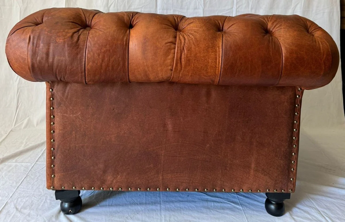 Luxury Chesterfield genuine leather armchair vintage brown / black H. 72 cm