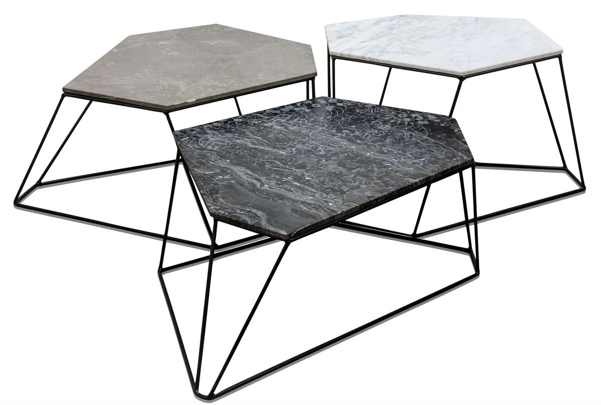 Designer coffee table set white / gray / black with pattern - luxury living room furniture