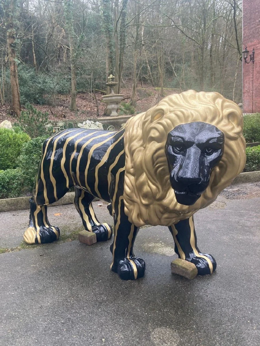 Luxury XXL decorative sculpture lion black / gold 190 cm