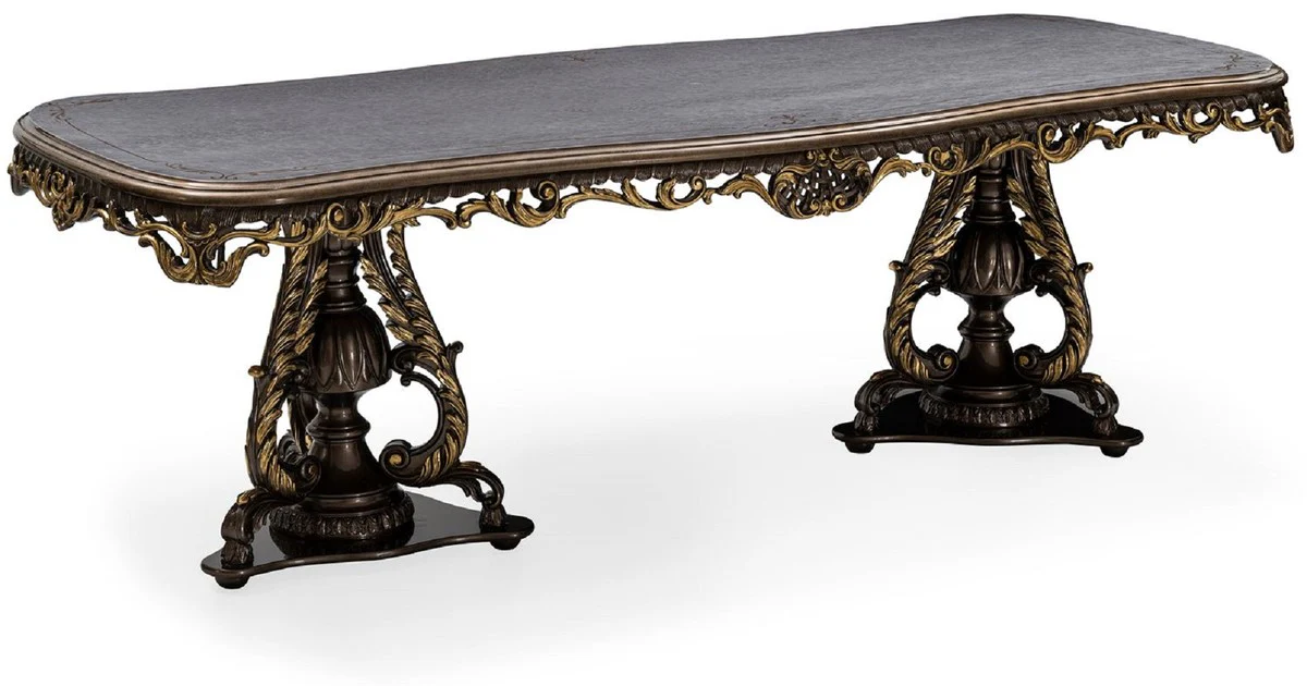 Luxury baroque dining table gray / brown / gold - magnificent baroque style kitchen table - luxury dining room furniture in baroque style - baroque dining room furniture - baroque furnishings