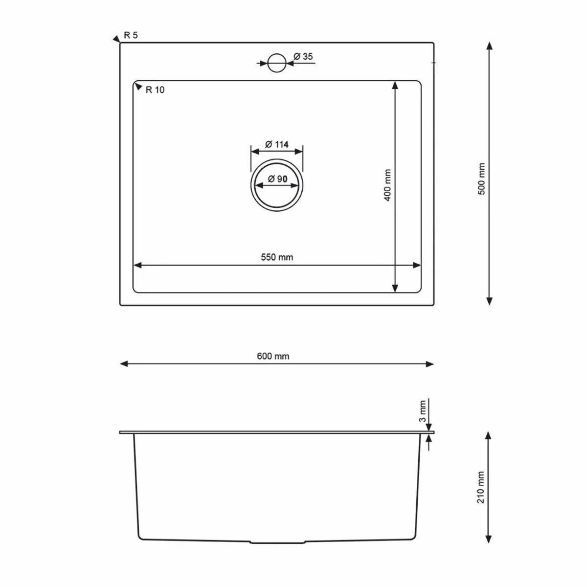 Luxury stainless steel sink gold 60 x 50 x H. 21 cm - Kitchen accessories