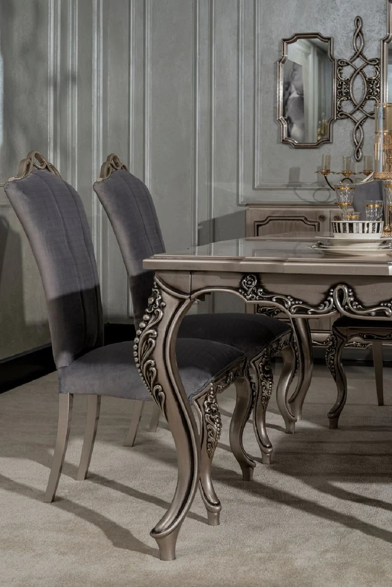 Luxury Baroque Dining Table Silver - Rectangular Baroque Style Kitchen Table - Luxury Dining Room Furniture in Baroque Style - Baroque Dining Room Furniture - Baroque Furnishings
