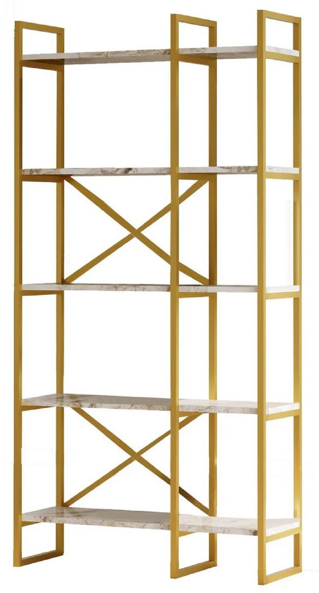 Luxury shelf cabinet with marble shelves gold / white 87.5 x 30 x H. 175 cm - bookcase - living room cabinet - office cabinet - living room furniture - office furniture - luxury furniture