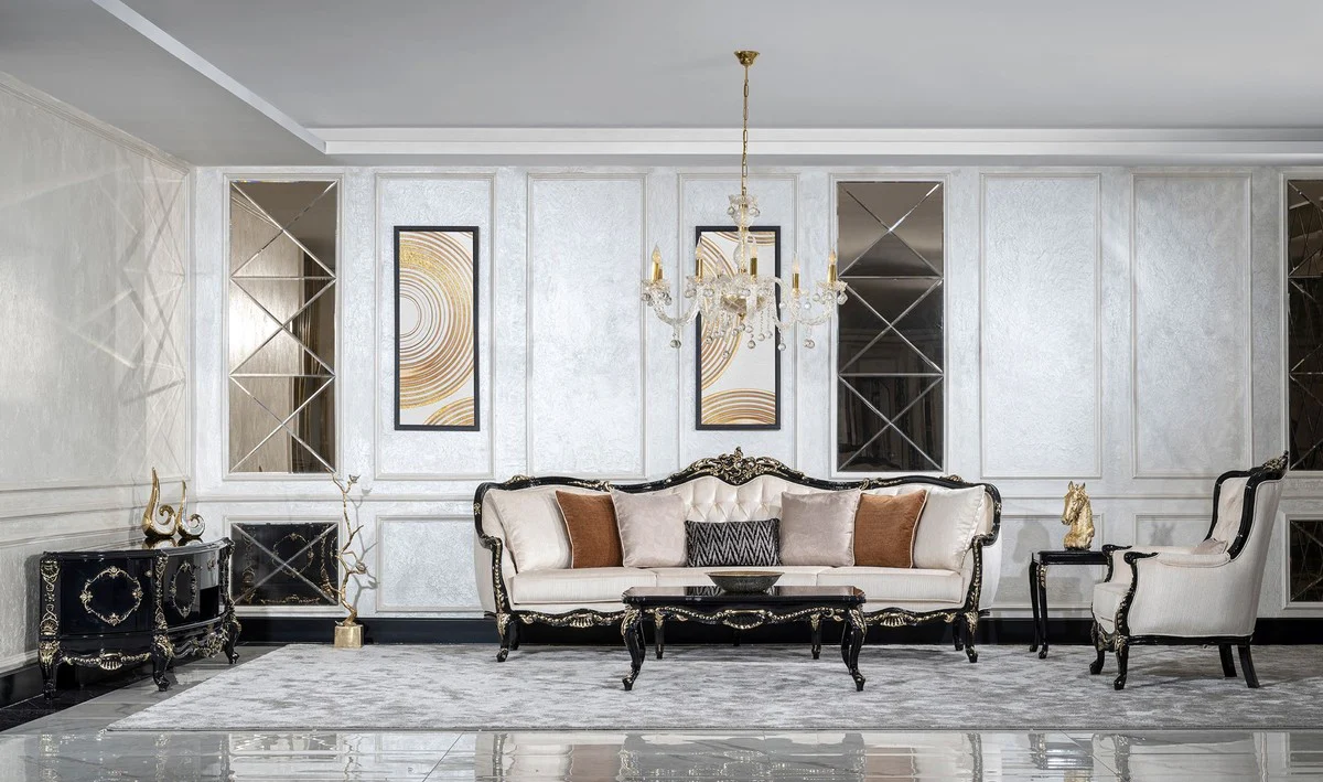 Luxury Baroque Coffee Table Black / Gold - Handcrafted Solid Wood Living Room Table in Baroque Style - Living Room Furniture in Baroque Style - Baroque Furniture - Noble & Magnificent