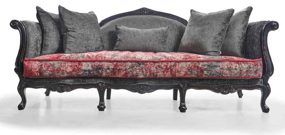 Luxury Baroque Sofa Gray / Red / Antique Black - Magnificent Baroque Style Living Room Sofa - Luxury Living Room Furniture in Baroque Style - Baroque Furniture - Noble & Magnificent