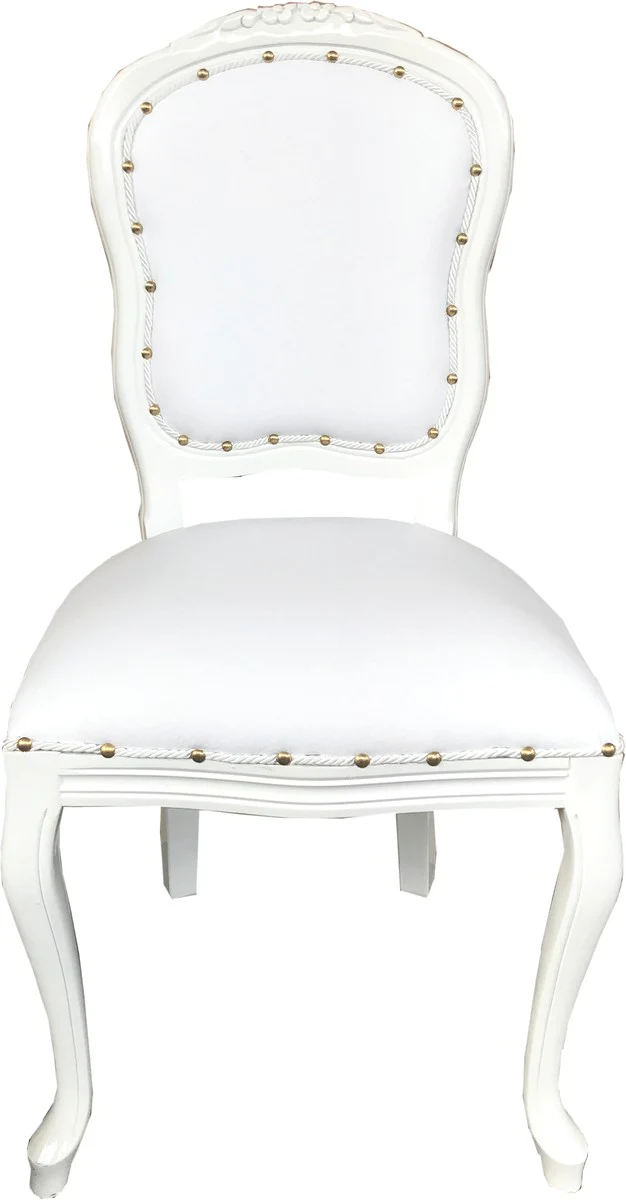 Baroque Luxury Dining Room Chair White Faux Leather White - Handmade Furniture