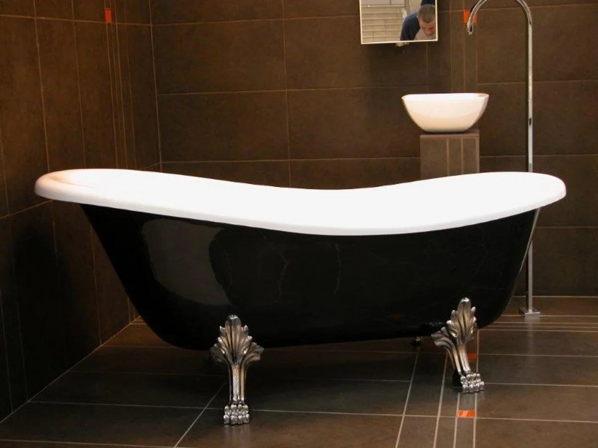 Freestanding luxury bathtub Art Nouveau Roma black/white/chrome 1470mm - Baroque antique bathroom
