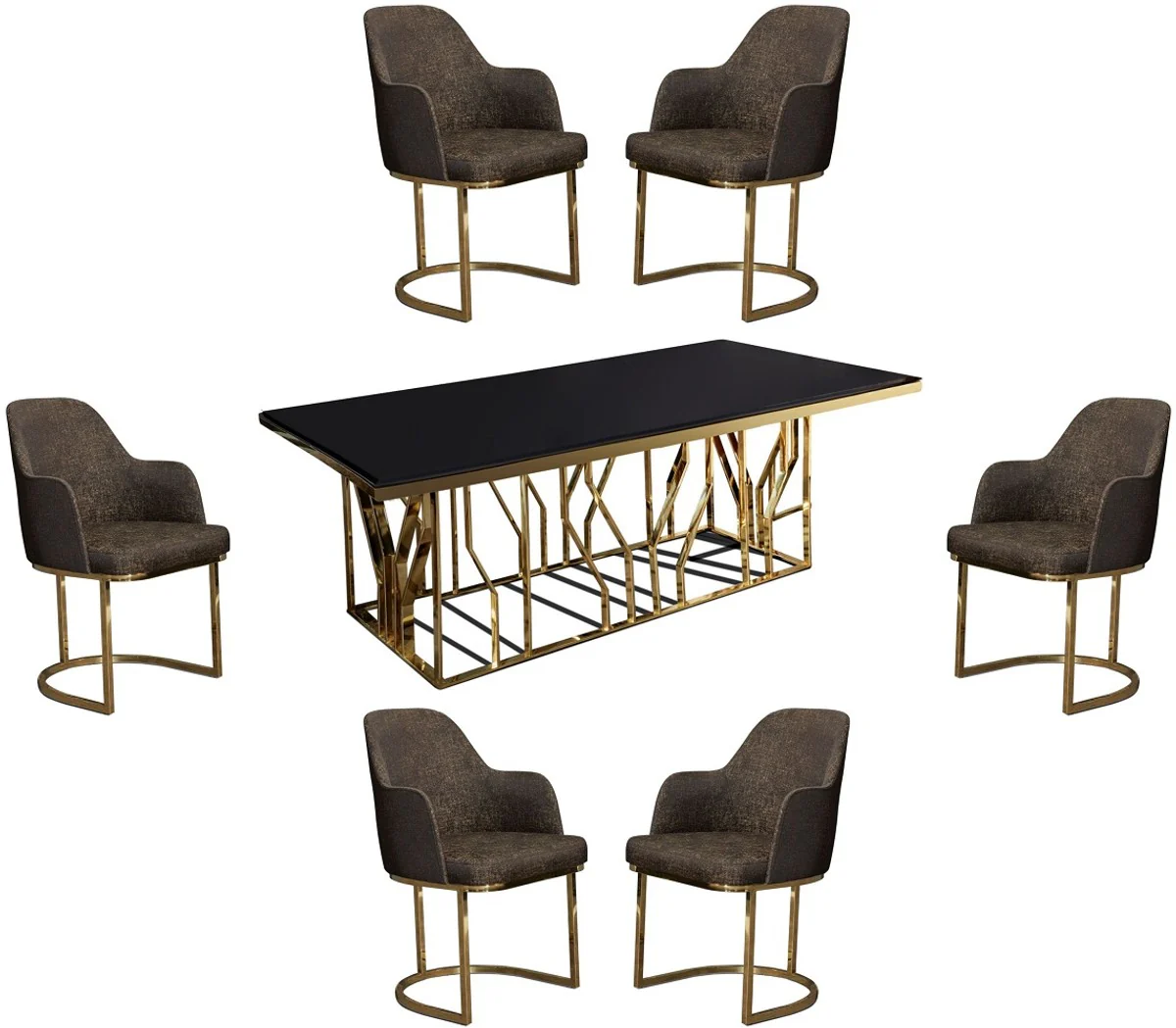 Luxury Dining Room Furniture Set Gray / Gold / Black - 1 Dining Table & 6 Dining Chairs - Luxury Dining Room Furniture