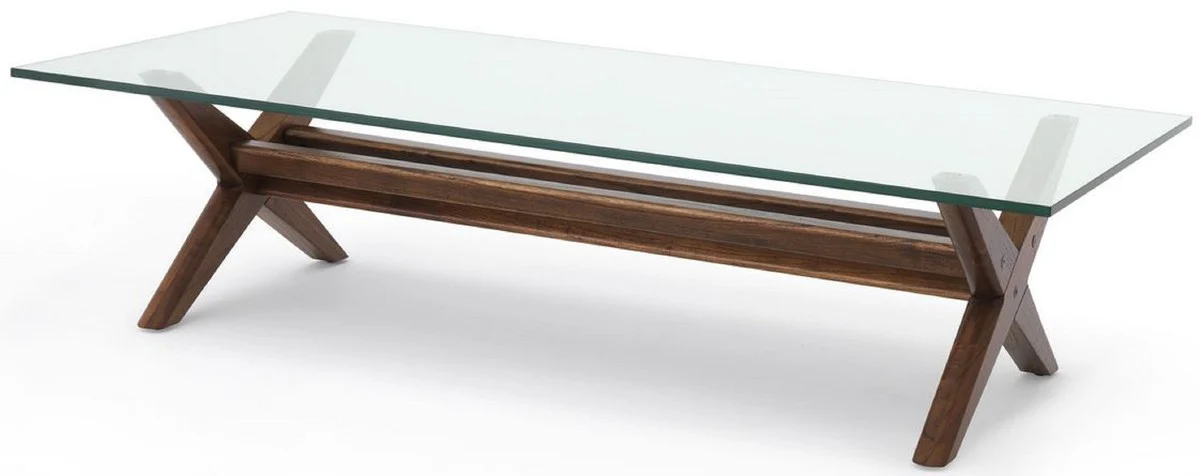 Luxury coffee table brown 160 x 80 x H. 40.5 cm - Rectangular solid wood living room table with glass top - Luxury living room furniture