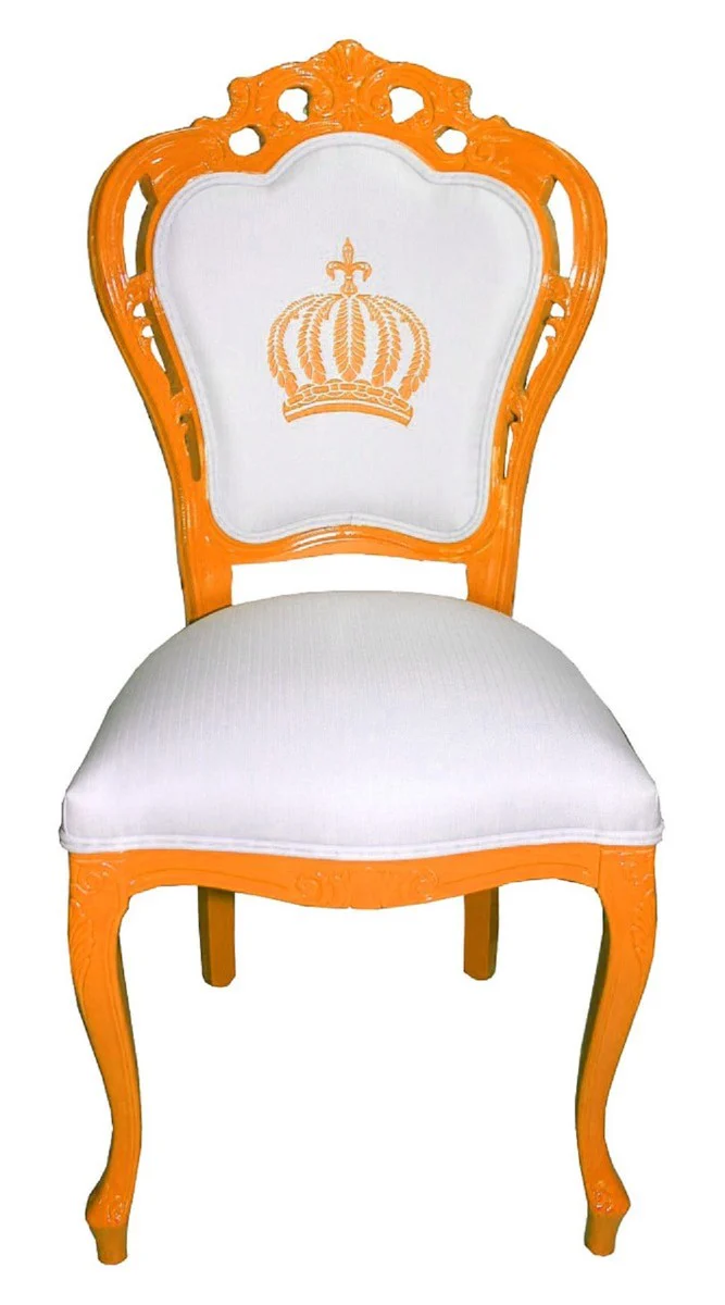 Pompöös by Luxury Baroque Dining Room Chairs White / Orange - Pompöös Baroque Chairs designed by Harald Glööckler - 6 Dining Room Chairs - Baroque Dining Room Furniture