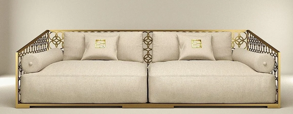 Luxury 3 seater sofa ivory / champagne gold 325 x 109 cm - handmade sofa with cushions - living room sofa - garden sofa - patio sofa - hotel furniture - luxury quality