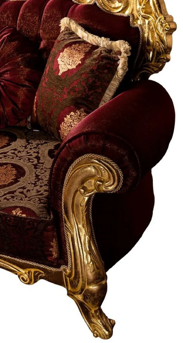 Luxury Baroque Sofa Bordeaux Red / Gold - Magnificent Living Room Sofa with Elegant Pattern - Baroque Living Room Furniture