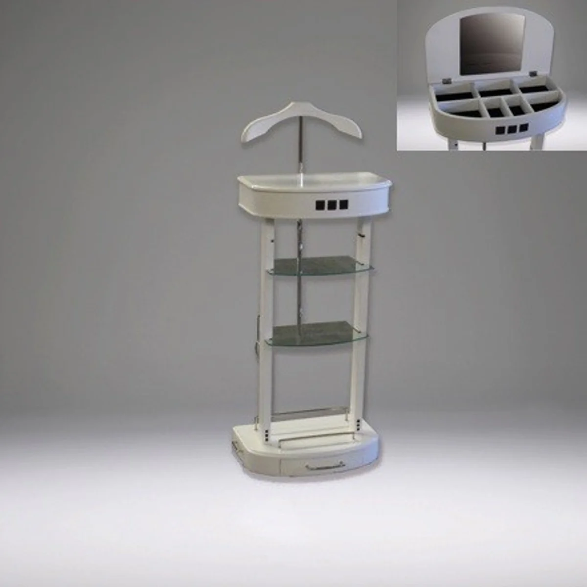 Designer luxury wardrobe stand with mirror and shelves white - Dressboy - clothes rack suit stand - Baroque Empire Art Deco Art Nouveau Biedermeier