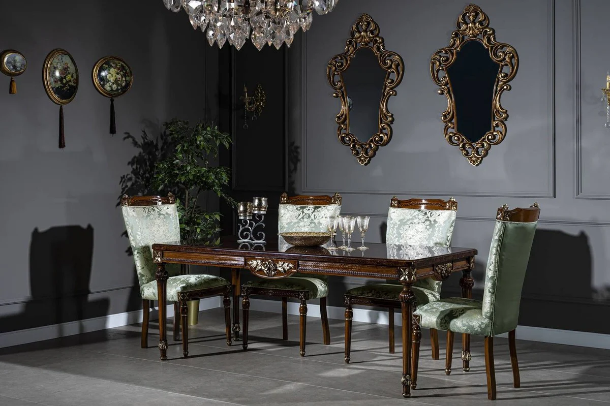 Luxury baroque dining room set mint green / brown - 1 dining table & 6 dining chairs - noble dining room furniture in baroque style
