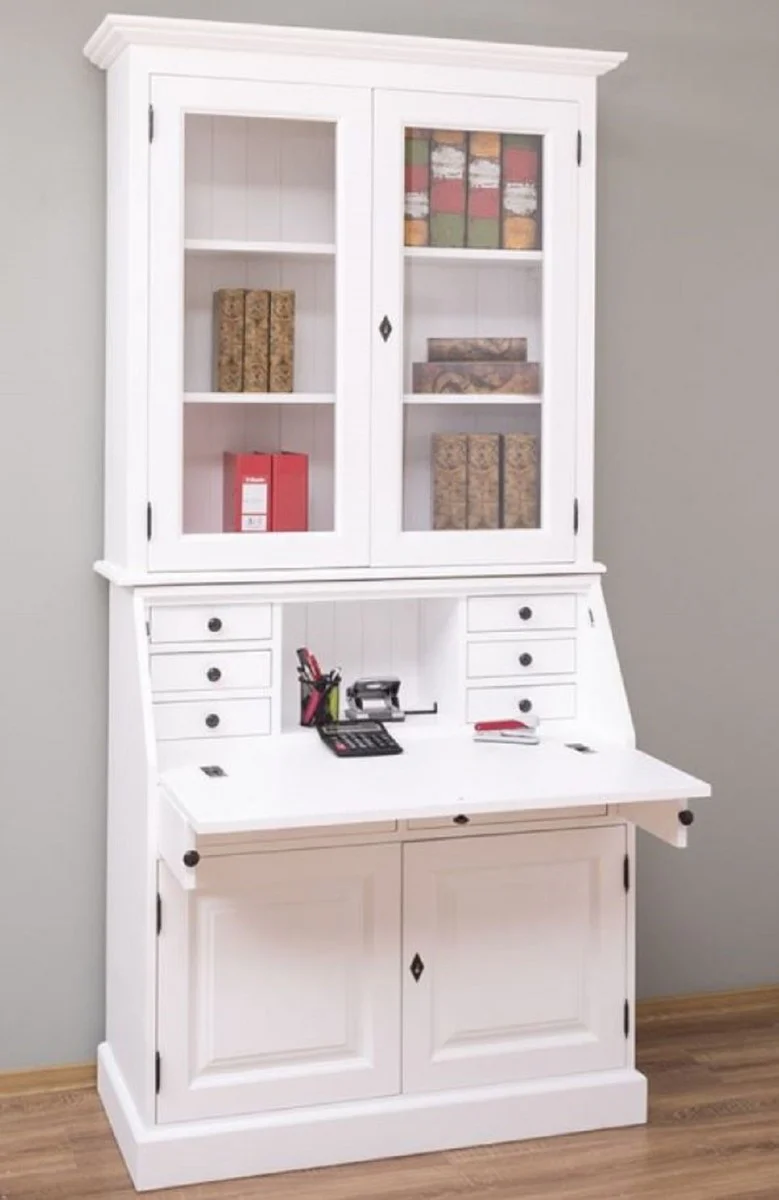 Country house style office cabinet white 110 x 49 x H. 219 cm - solid wood cabinet - bookcase - shelf cabinet - living room cabinet - country house style furniture