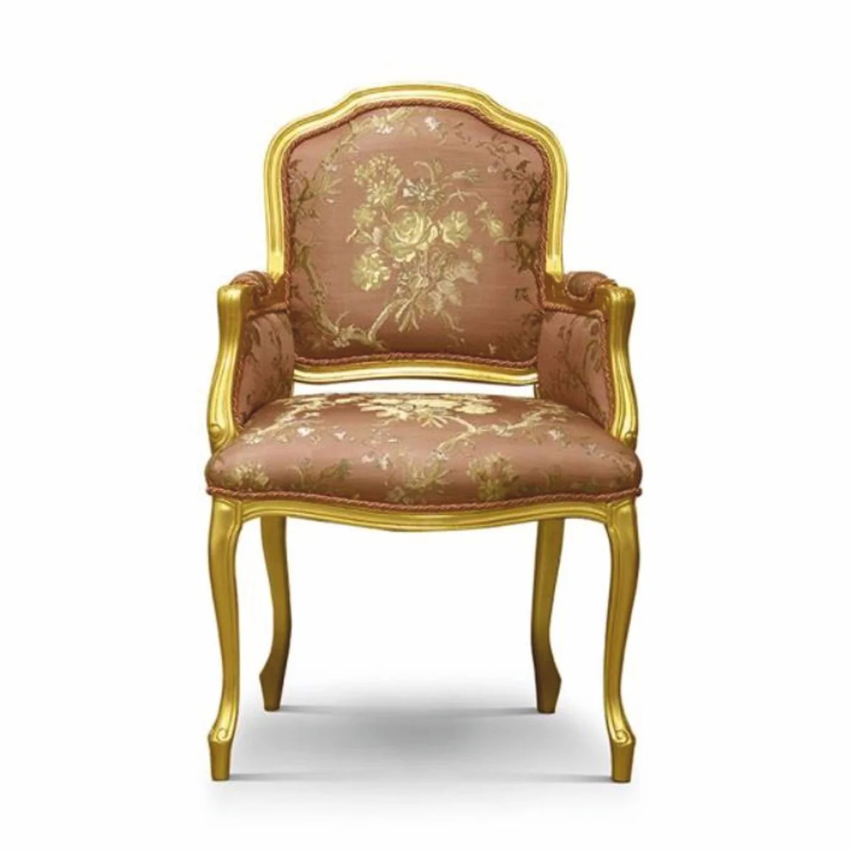 Luxus Barock Esszimmer Stuhl mit Armlehnen Braun / Gold - Made in Italy