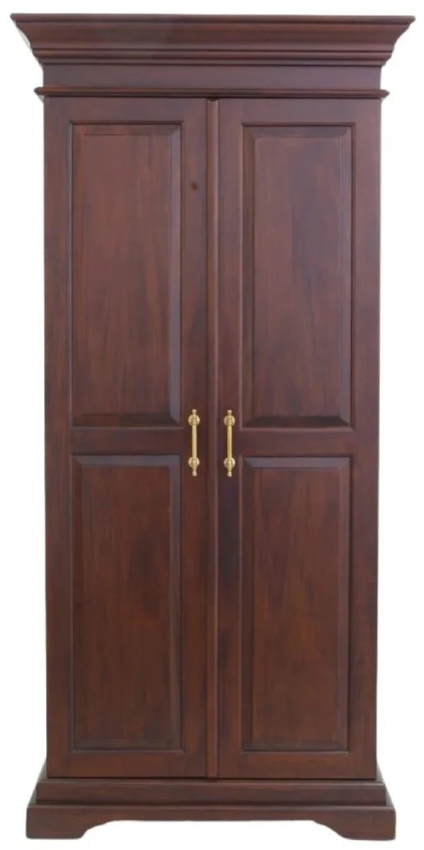Luxus Landhausstil Mahagoni Weinschrank mit 2 Türen Dunkelbraun / Messing 92 x 70 x H. 190 cm - Mahagoni Barschrank - Massivholz Schrank im Landhausstil - Landhausstil Bar Möbel