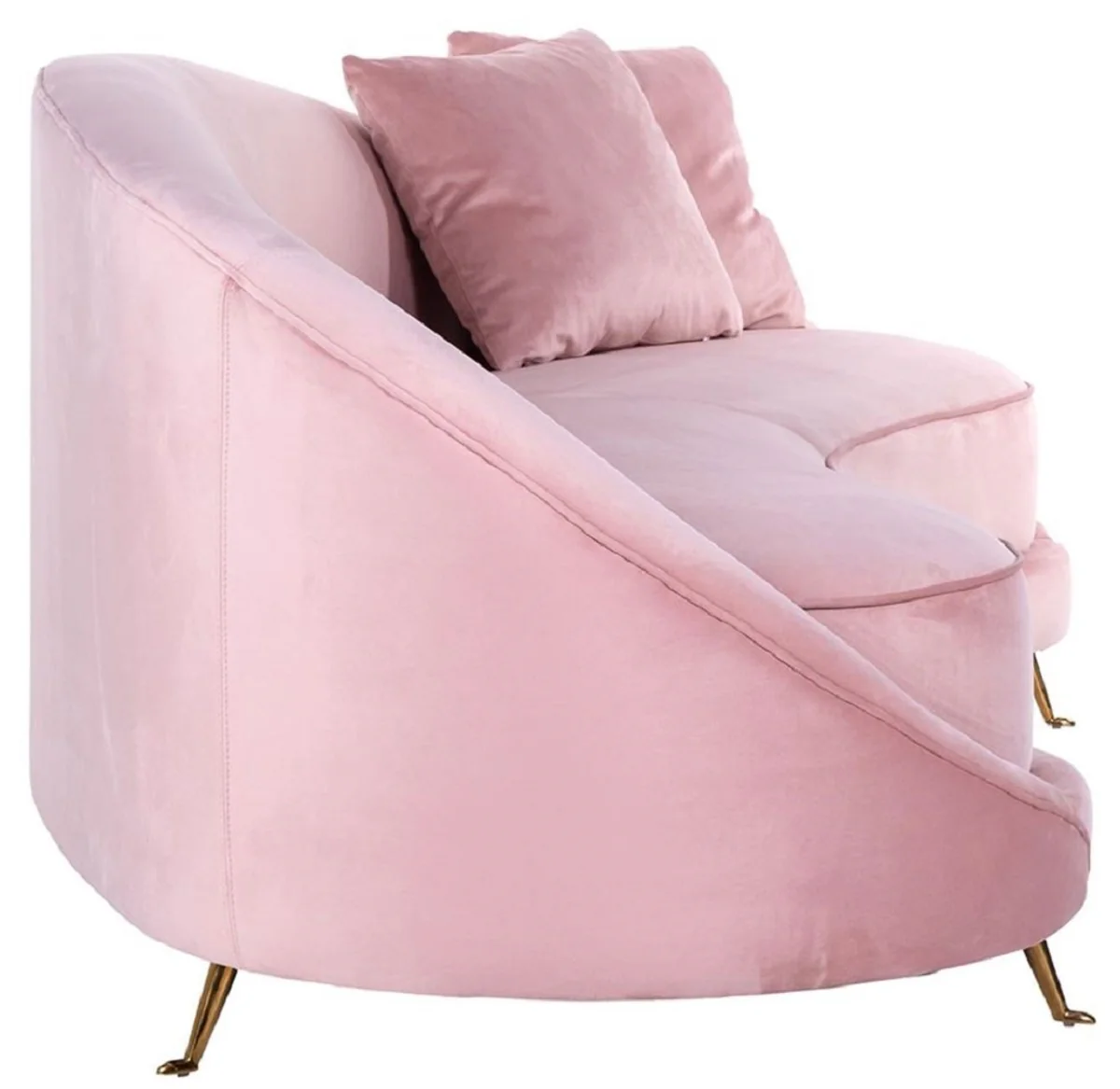 Luxury velvet sofa pink / gold 240 x 100 x H. 77 cm - Curved living room sofa with 2 decorative pillows - Luxury living room furniture
