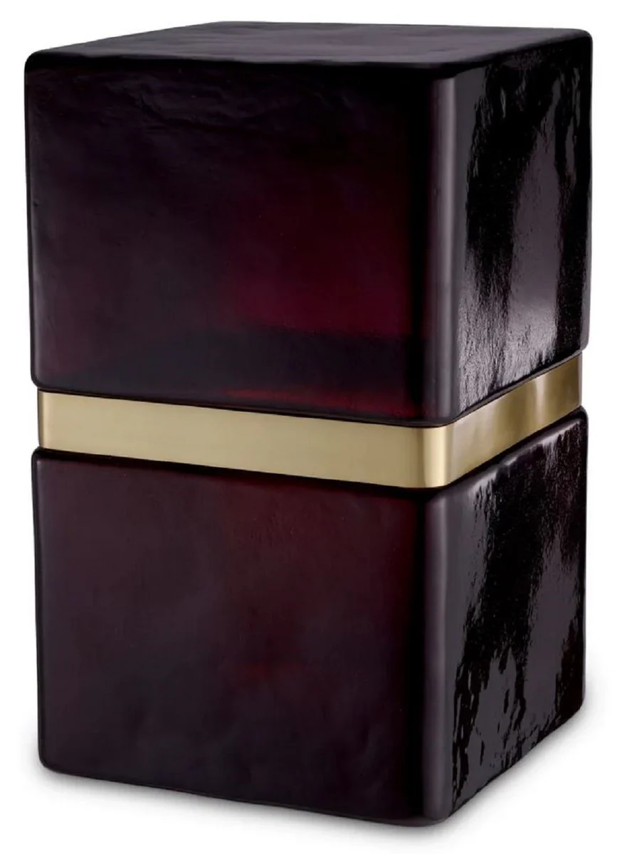 Luxury glass side table black / antique brass 30 x 30 x H. 49.5 cm - Luxury Furniture