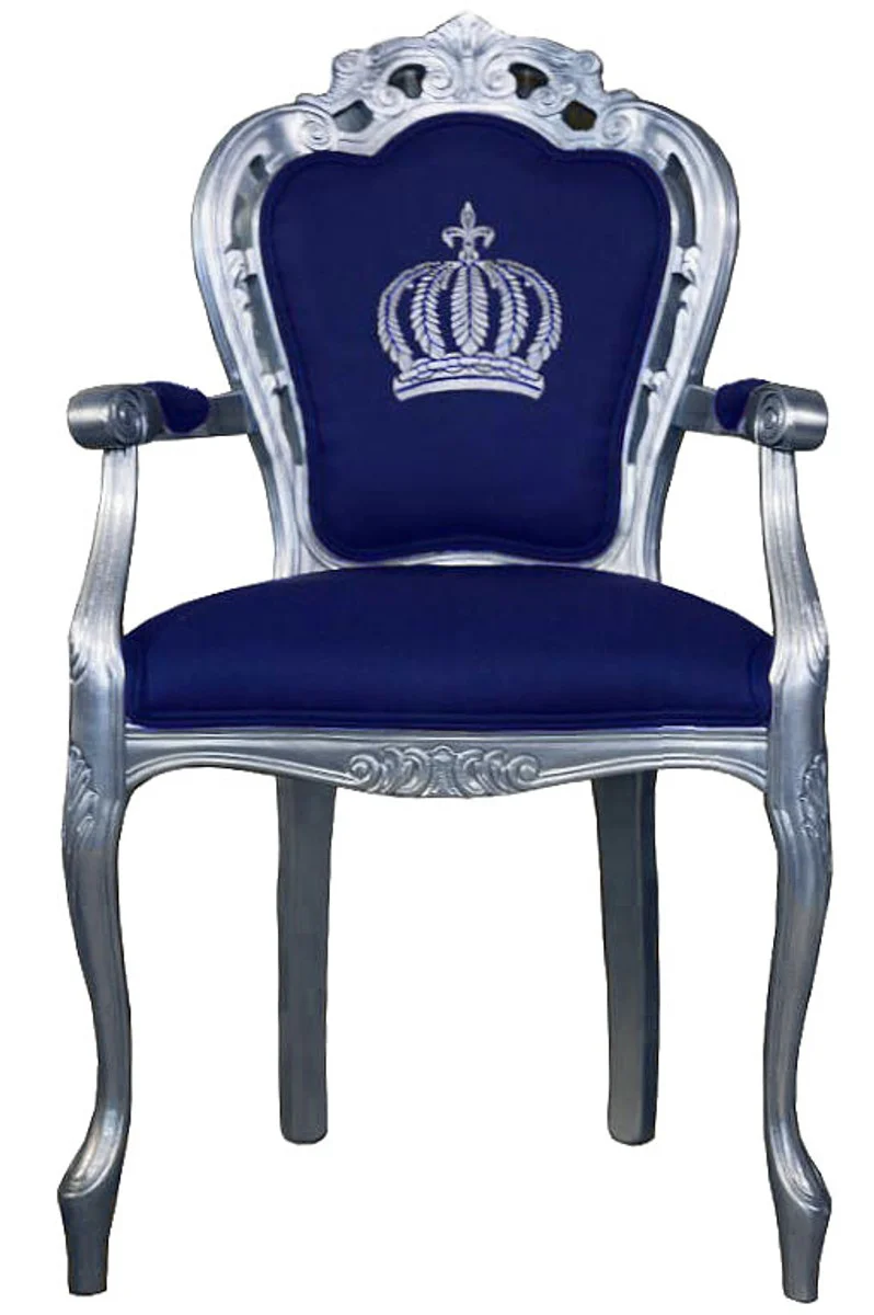 Pompöös by Luxury Baroque Dining Chair with Armrests Blue / Silver - Pompöös Baroque Chair designed by Harald Glööckler