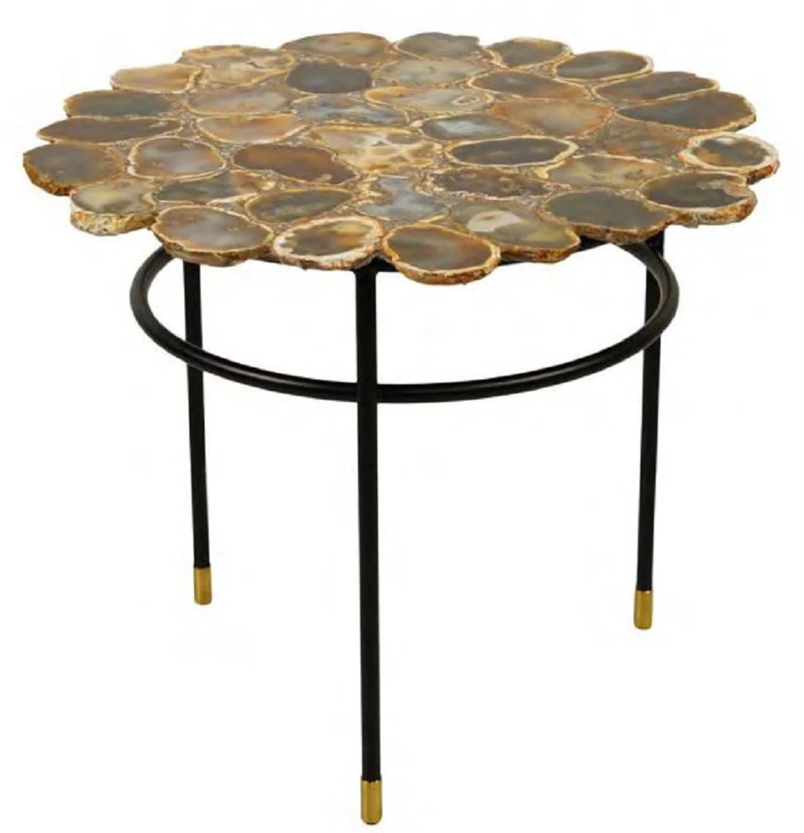 Luxury coffee table multicolored / black / brass Ø 60 x H. 50 cm - living room table with agate gemstone table top - luxury living room furniture