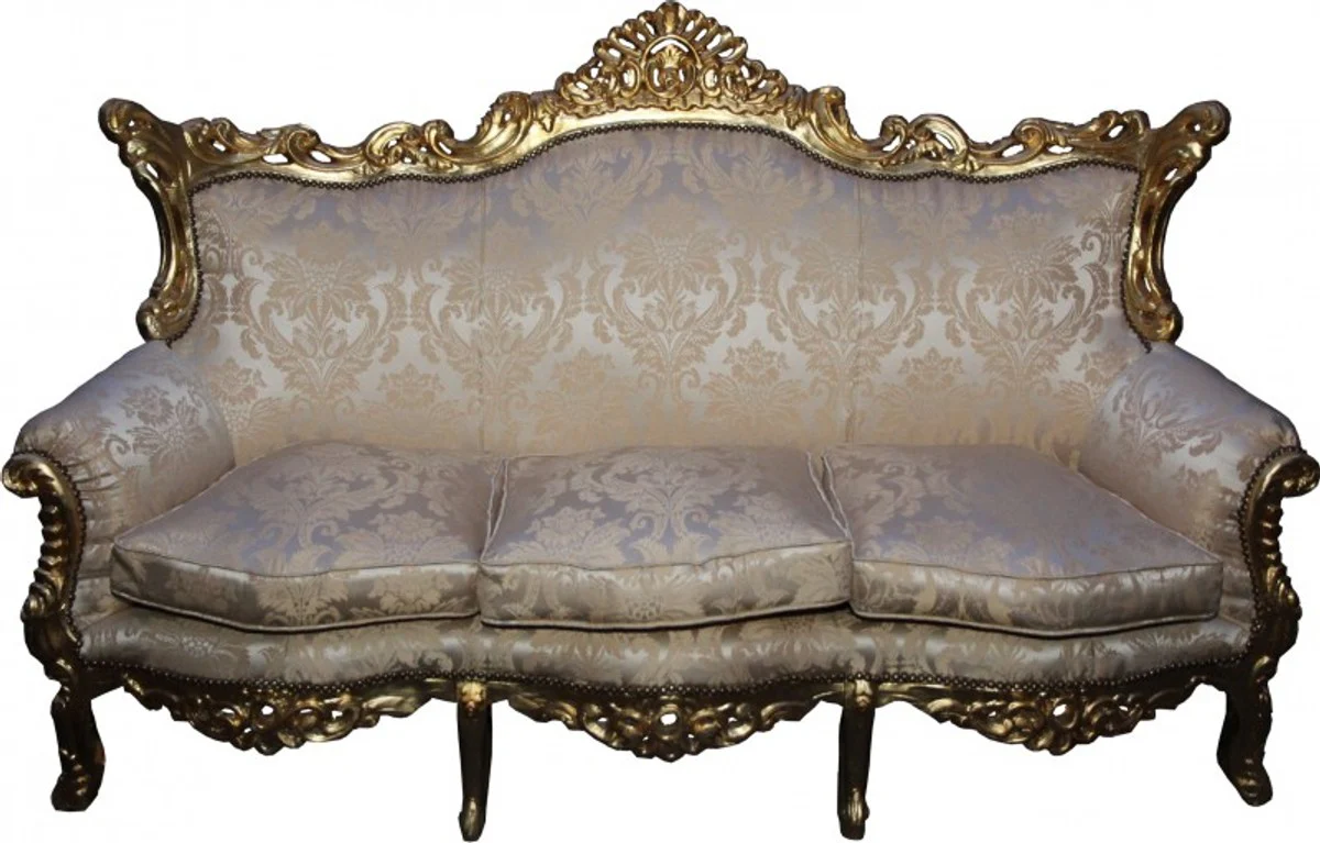 Baroque 3-seat sofa Master cream baroque pattern / gold Mod3 - living room couch furniture lounge