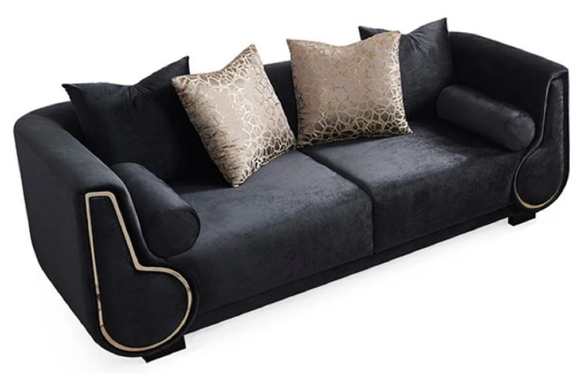 Luxury 3 Seater Sofa Black / Silver - Elegant Living Room Sofa - Luxury Living Room Furniture - Luxury Collection