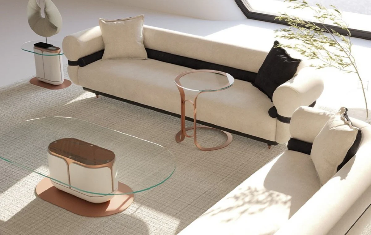 Luxury sofa gray / blue / black / copper 260 x 88 x H. 65 cm - living room sofa - hotel sofa - living room furniture - hotel furniture - luxury furniture - luxury furnishings