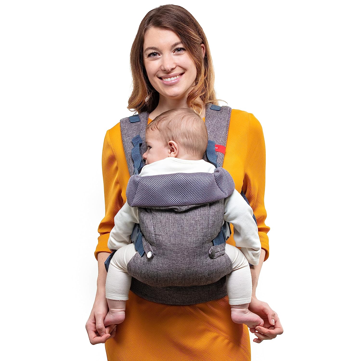 4-in-1-Babytrage für Neugeborene bis Kleinkinder – Baby-Brusttrage in allen Positionen – Babytragen vorne und hinten – inklusive 2-in-1-Bandana-Lätzchen – Babytrage für 3,6–15,6 kg (graues Netz)