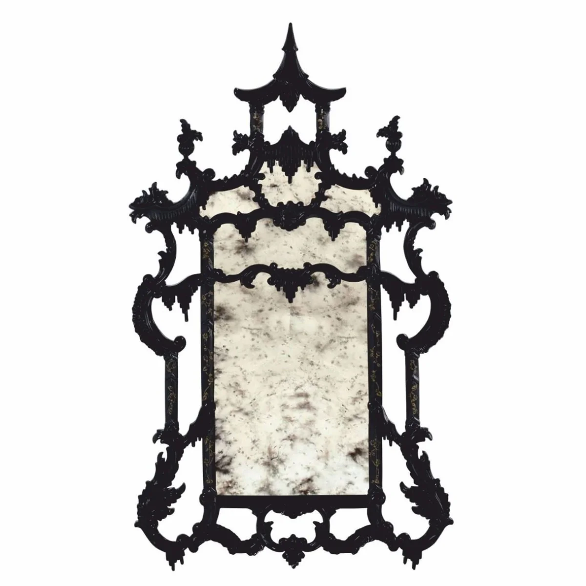 Luxury Baroque Chinese Style Mirror Black / Gold H. 134 cm - Baroque Style Furniture
