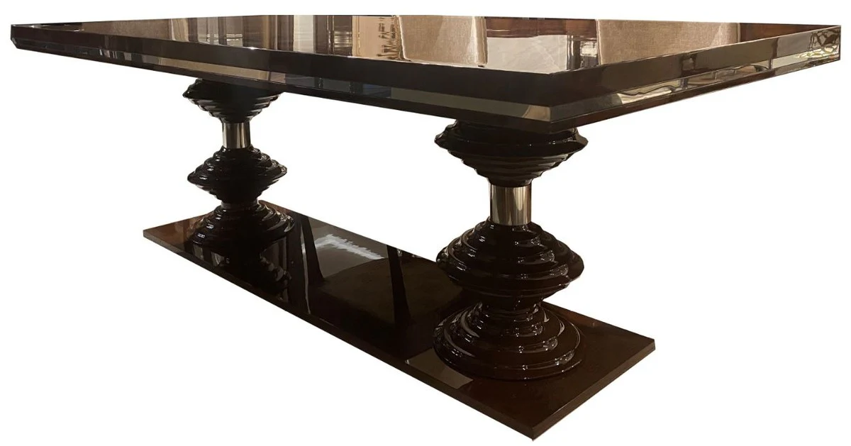 Luxury Art Deco dining table dark brown high gloss / gold 220 x 110 x H. 78 cm - Elegant dining room table - Kitchen table - Art Deco dining room furniture