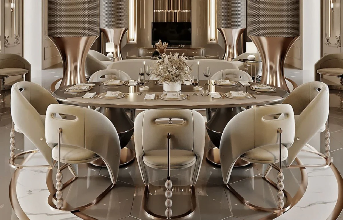 Luxury dining room set gray / dark gray / copper - 1 luxury dining table & 8 luxury dining room chairs - dining room furniture - luxury furniture - luxury furnishings