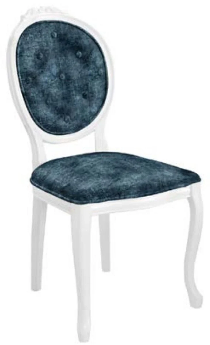 Baroque dining room chair blue / white - solid wood antique style chair - dining room furniture in baroque style