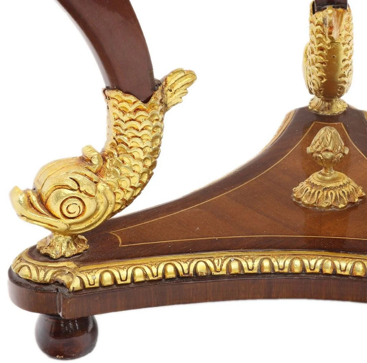 Baroque mahogany side table with glass top brown / gold Ø 55 x H. 78 cm - Magnificent round handmade and hand-painted table with beautiful decorations