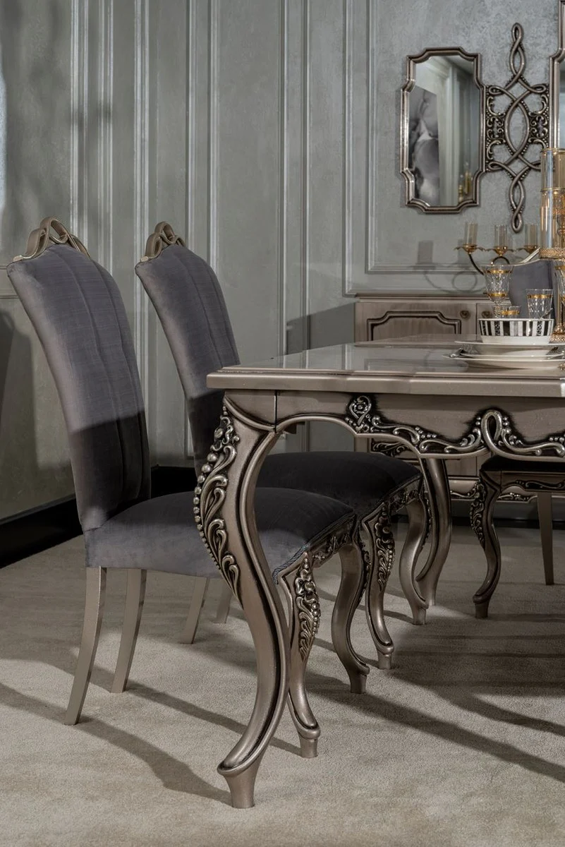 Luxury Baroque Dining Room Chair Gray / Silver - Magnificent Baroque Style Kitchen Chair - Luxury Dining Room Furniture in Baroque Style - Baroque Furniture - Noble & Magnificent