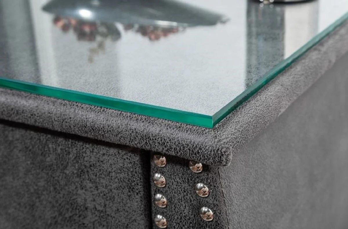 Art Deco bedside table with drawer and glass top antique gray / silver 47 x 41 x H. 45 cm - bedroom furniture