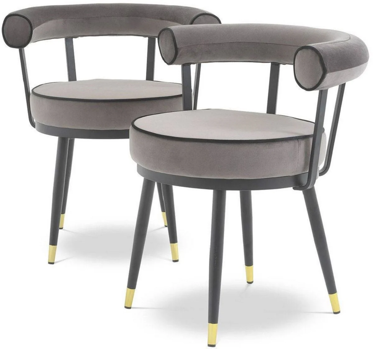 Luxury dining room chair set gray / black / brass 66 x 59 x H. 70 cm - Dining room chairs with elegant velvet fabric - Dining room furniture