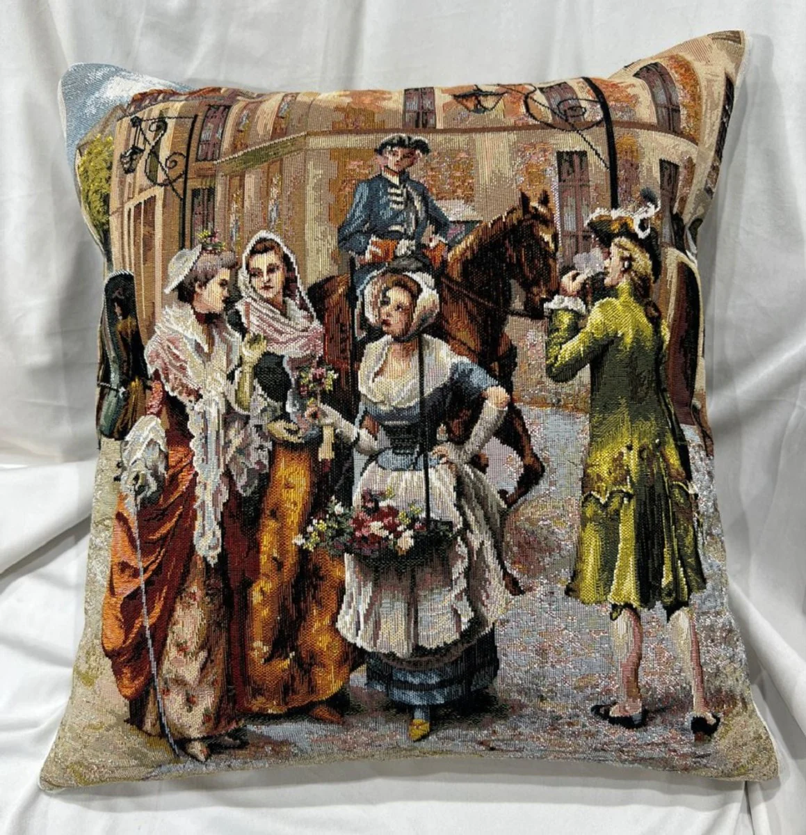 Luxury decorative pillow medieval multicolored 45 x 45 cm - printed decorative pillow with elegant tapestry fabric - luxury decorative accessories