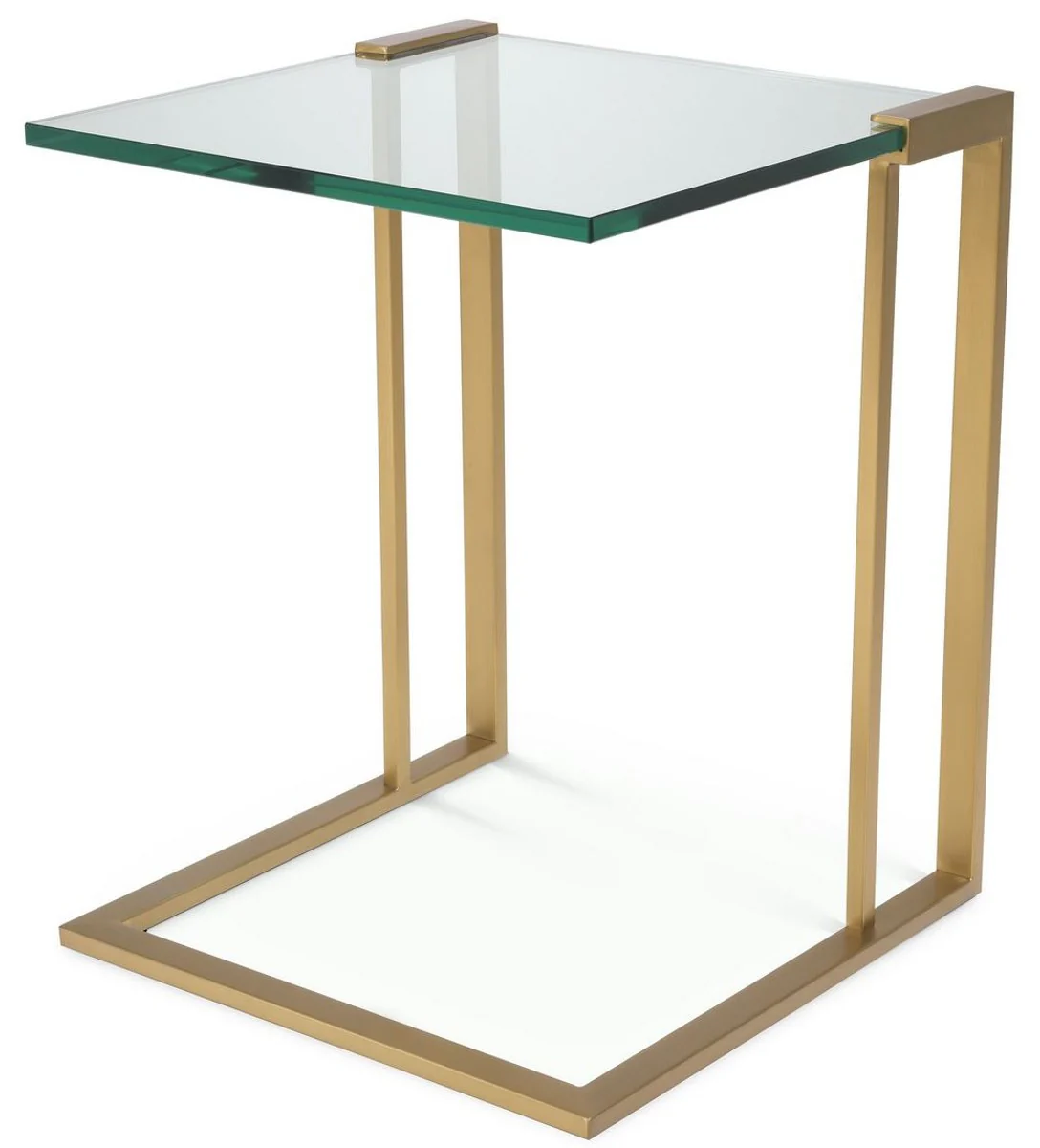 Luxury side table brass colored 45 x 45.5 x H. 56.5 cm - stainless steel table with glass top - luxury living room furniture