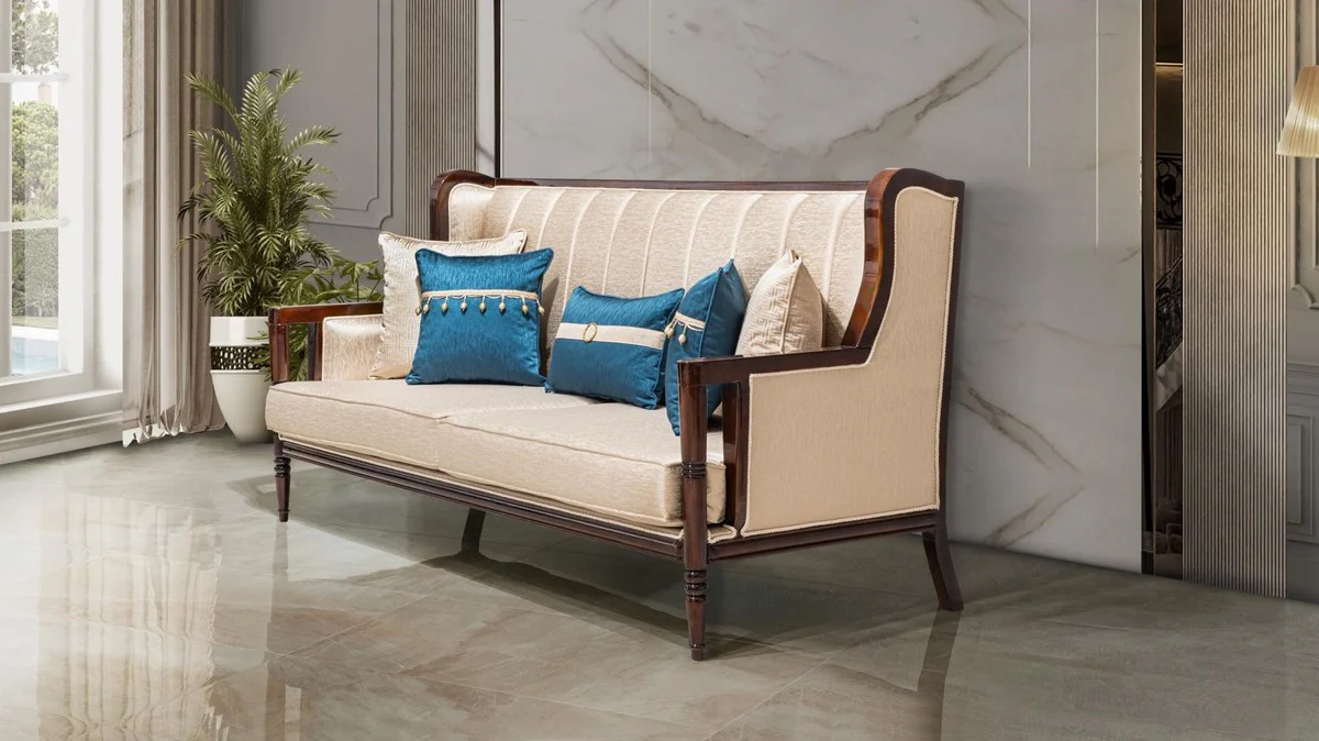 Luxury Baroque Style Living Room Furniture Set Beige/Blue/Dark Brown