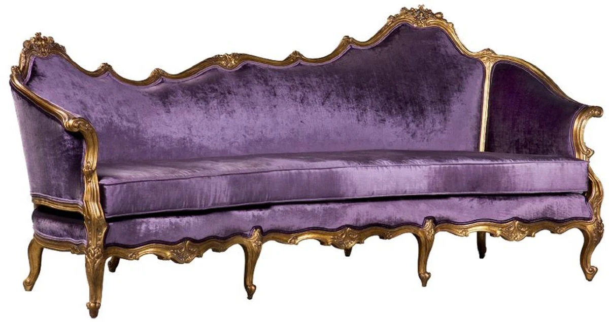 Luxury Baroque Velvet Sofa Purple / Gold - Elegant Handmade Living Room Sofa in Baroque Style - Baroque Living Room Furniture - Noble & Magnificent