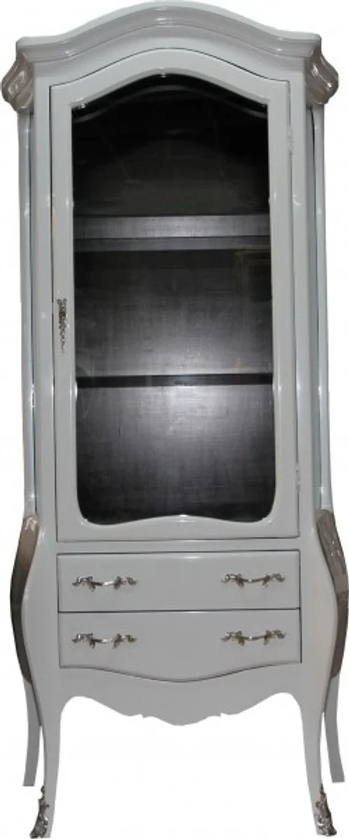 Baroque display cabinet in white/black with silver handles - display cabinet - living room cabinet