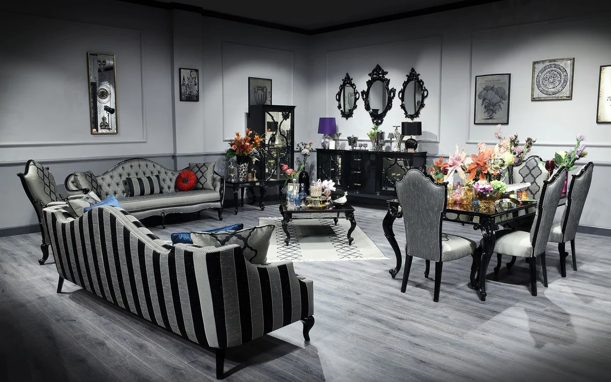 Luxury baroque living room set black / gold - magnificent chest of drawers and 3 wall mirrors - baroque furniture - luxury quality