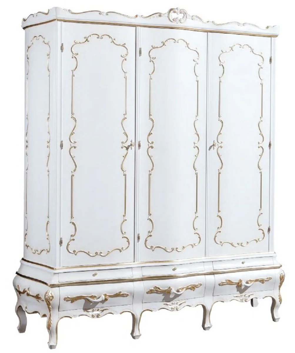 Luxury Baroque Bedroom Wardrobe White / Gold - Handcrafted Wardrobe in Baroque Style - Baroque Bedroom & Hotel Furniture - Premium Quality - Made in Italy